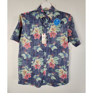 Izod Saltwater Men Floral Hawaiian Shirt Button Up Medium Relaxed Fit CoolFx New